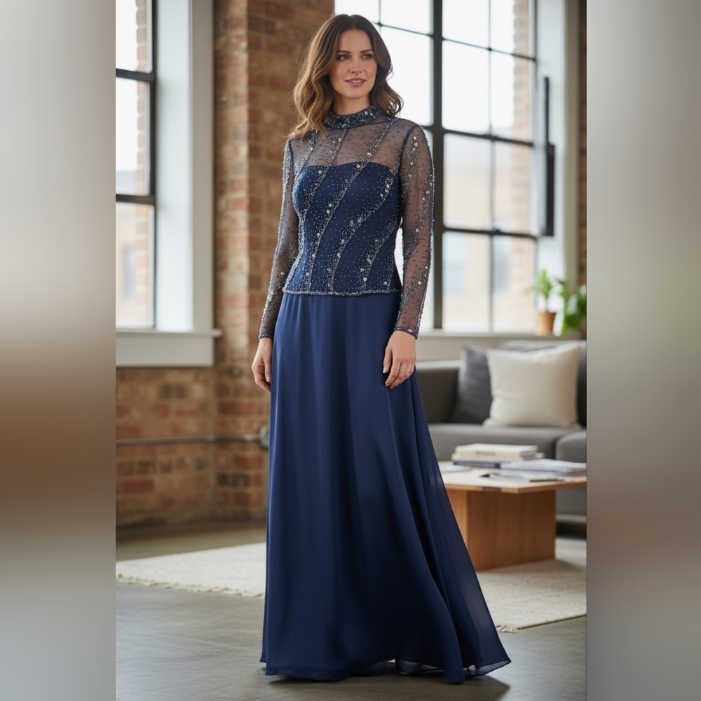 Elegant Navy Blue Evening Dress